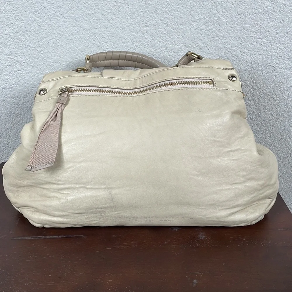 Nina Ricci Liane Leather Satchel Bag Top Handle Shoulder Strap Cream Ivory